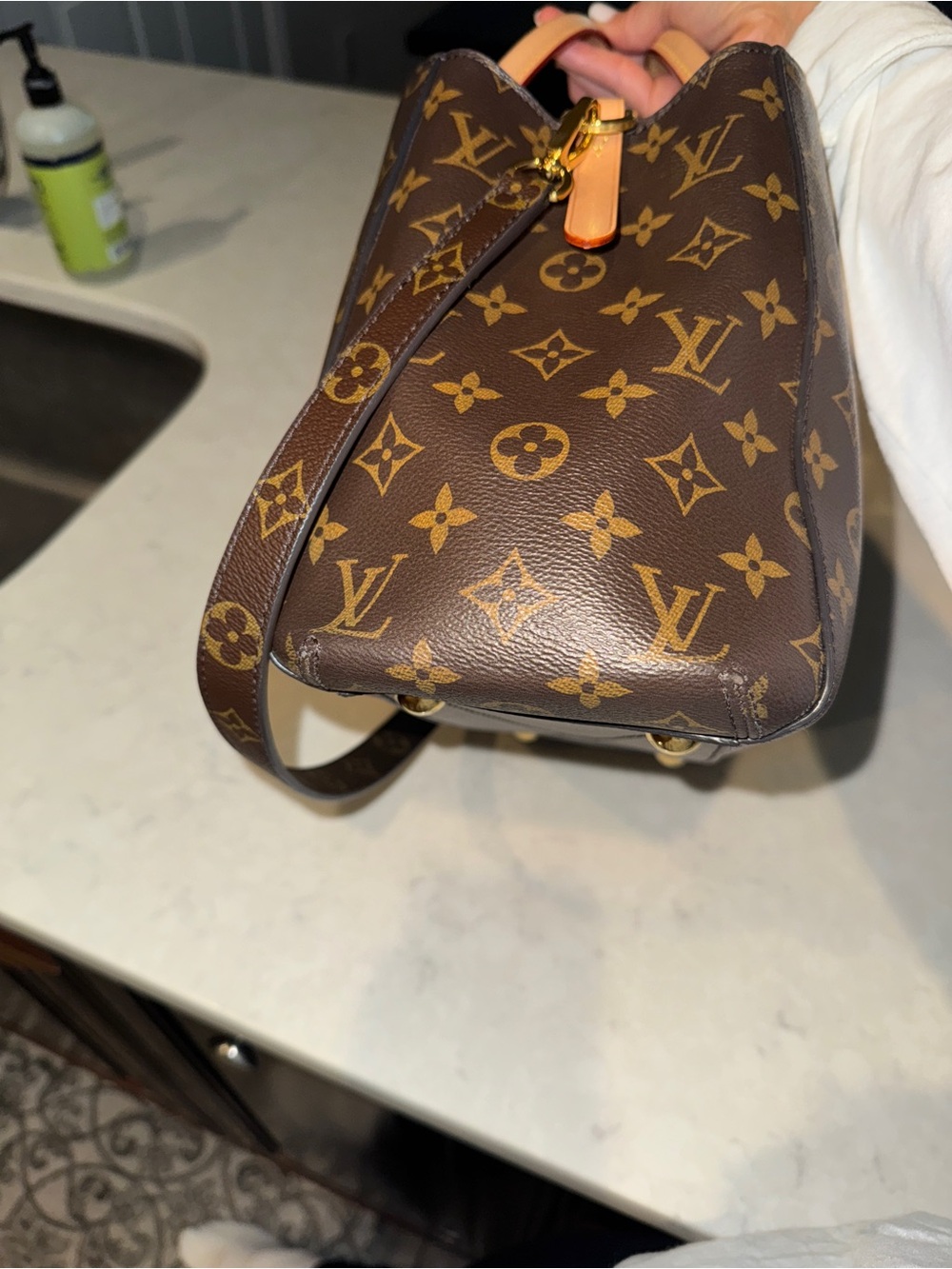 Louis Vuitton MM Montaigne Monogram Canvas Shoulder Tote in Brown and Gold - Picture 5 of 7